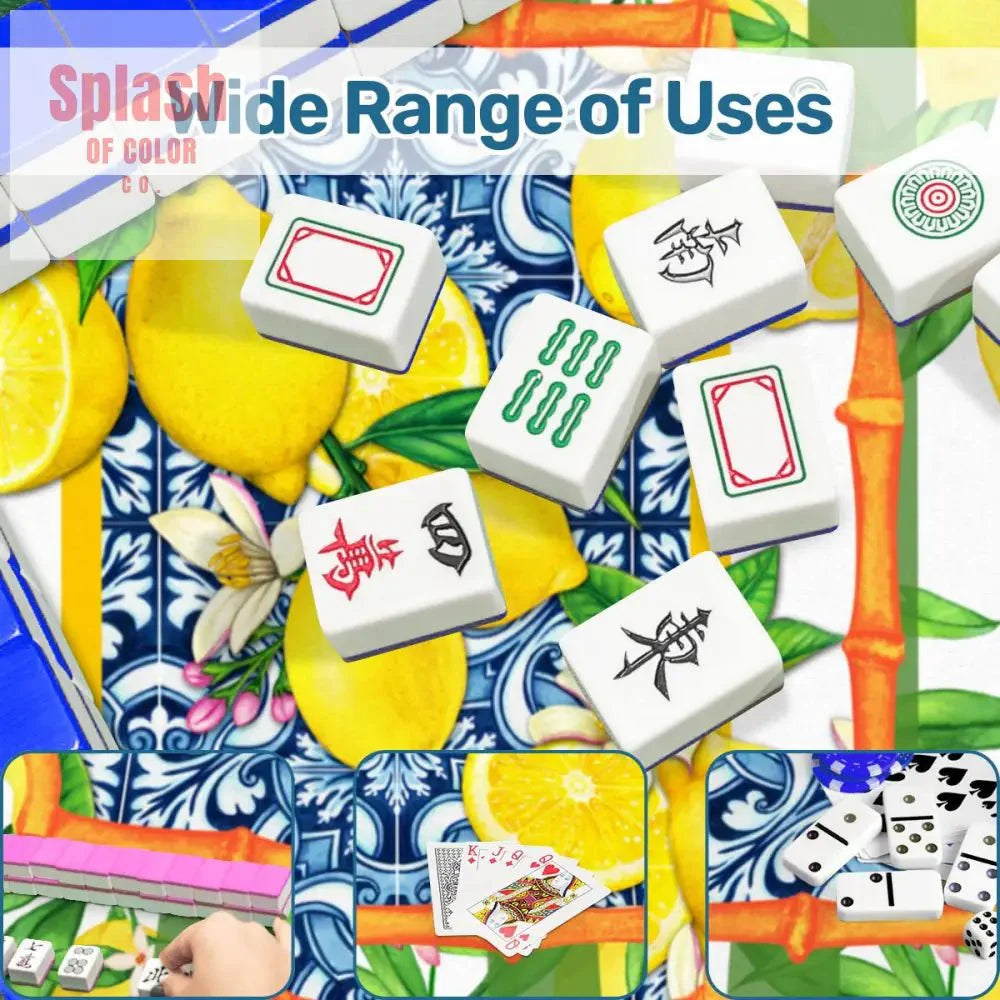 Mahjong Mat Lemon Zest Preppy Green Striped Lemon Mahj Mat