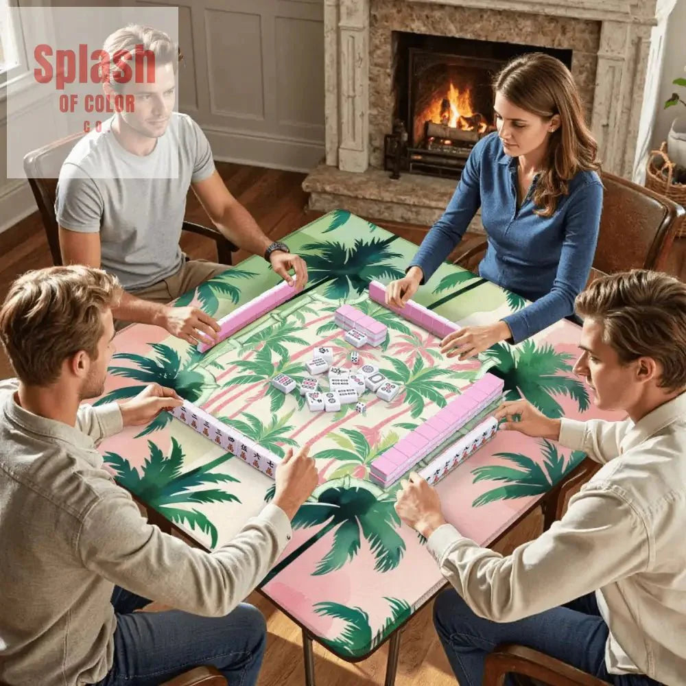 Mahjong Mat Palm Beach Watercolor Pastel Preppy Style Palm Tree Mahjong Mat