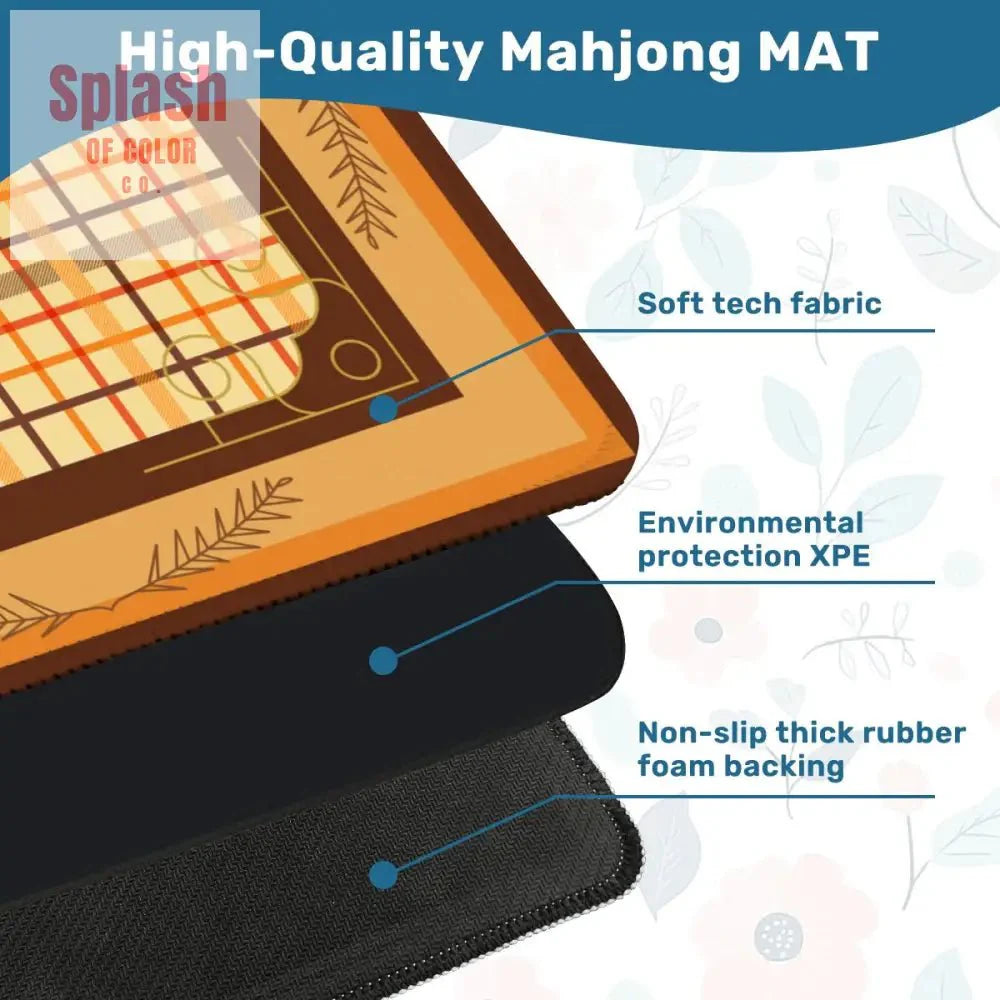 Mahjong Mat Plaid Brown Orange Yellow Mahj Game Mat