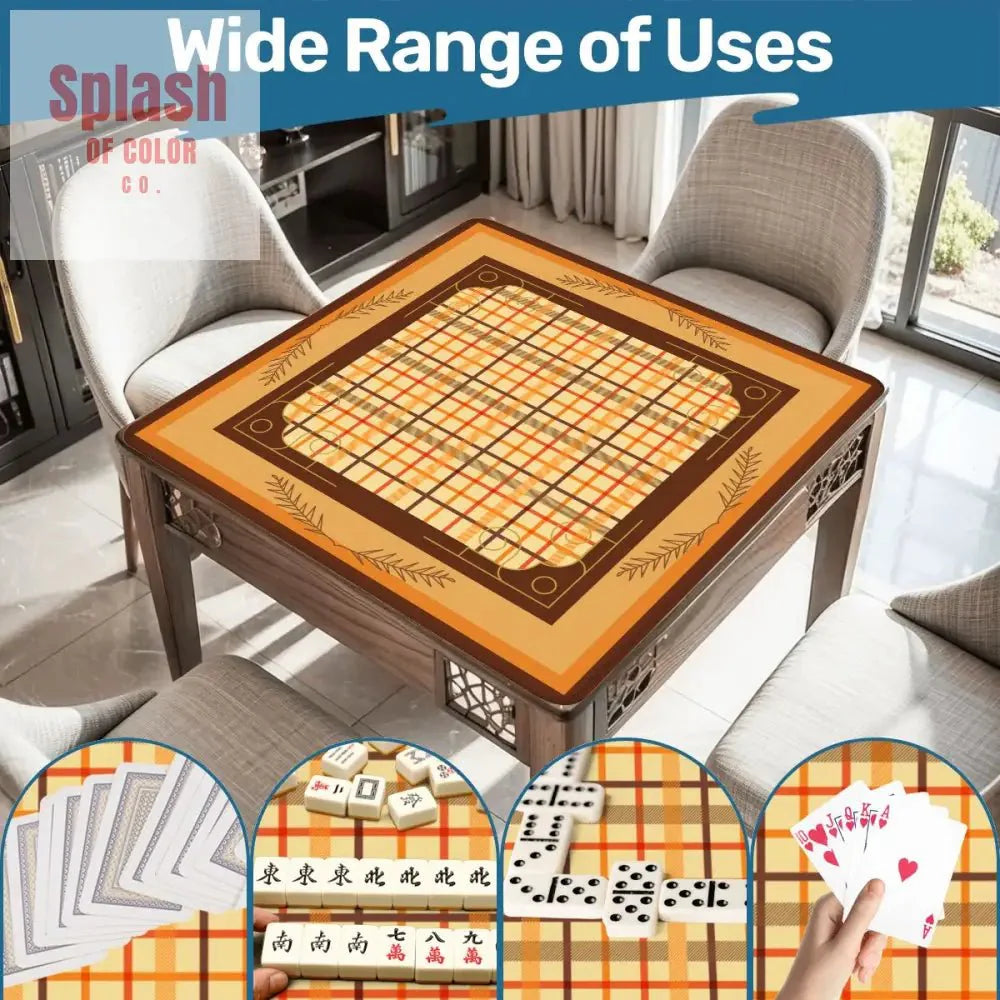 Mahjong Mat Plaid Brown Orange Yellow Mahj Game Mat
