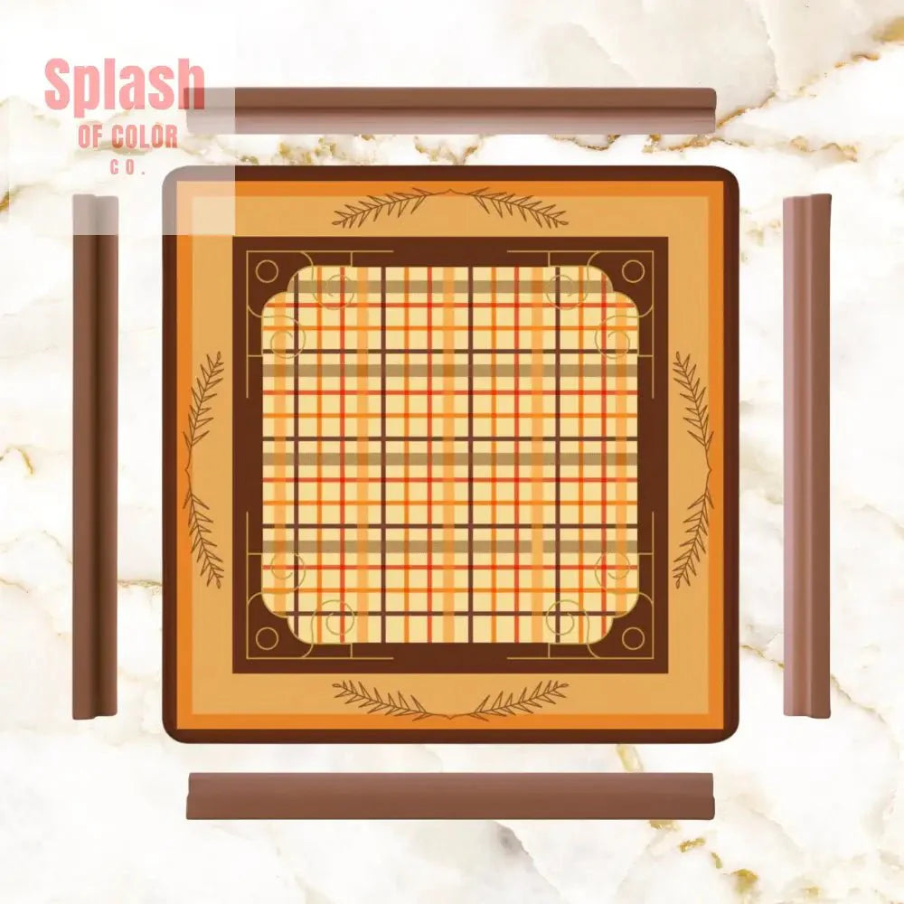 Mahjong Mat Plaid Brown Orange Yellow Mahj Game Mat