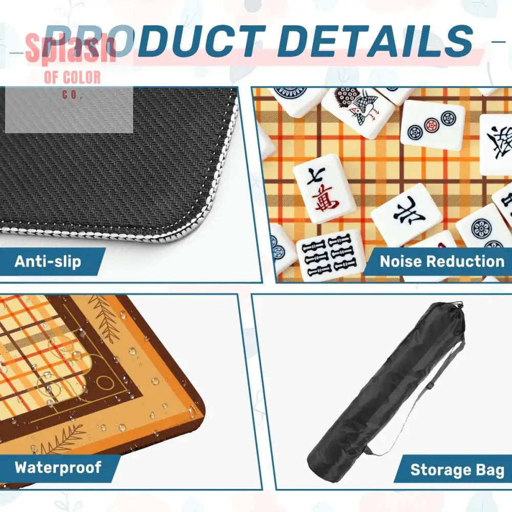 Mahjong Mat Plaid Brown Orange Yellow Mahj Game Mat