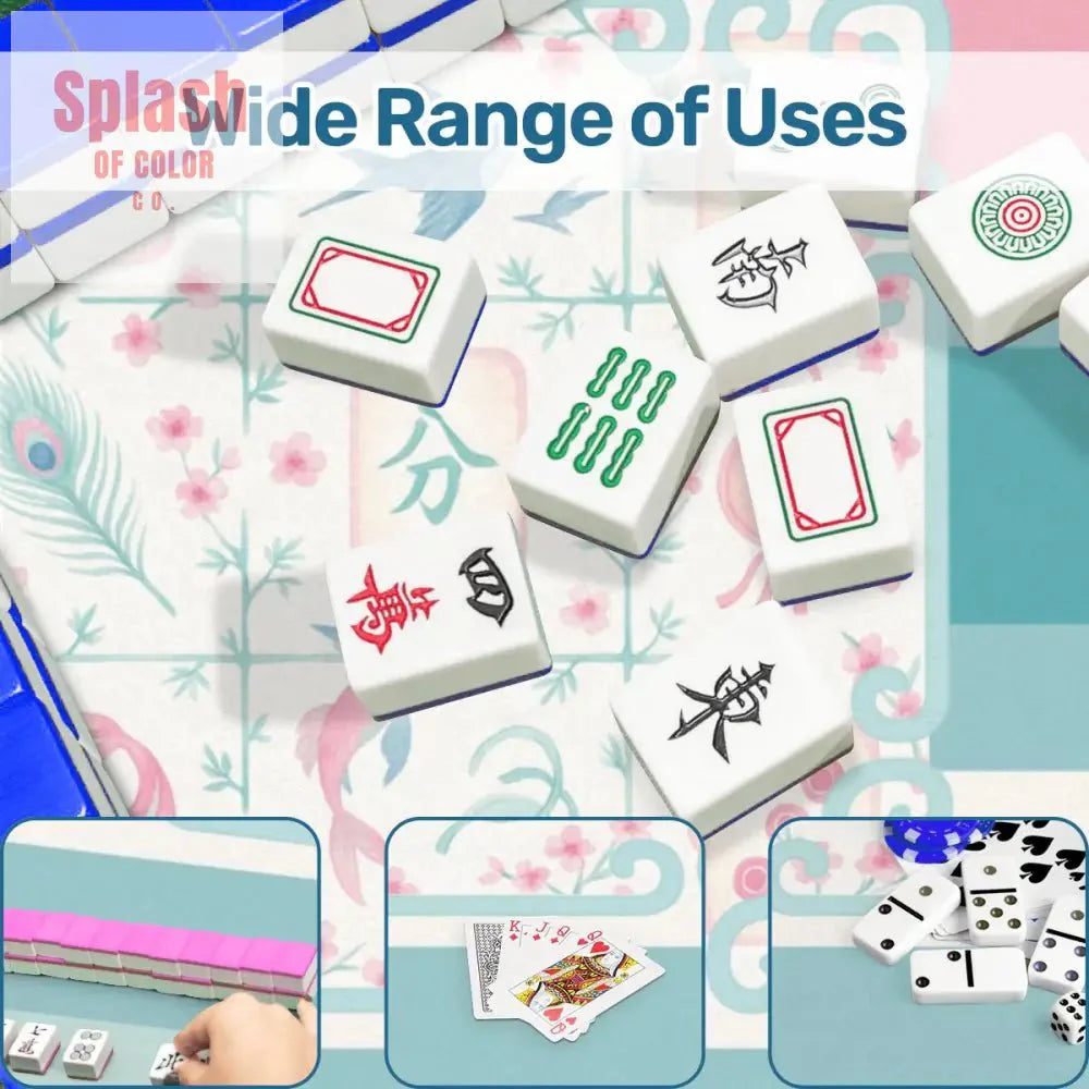 Mahjong Mat Preppy Pink Teal Blue, Watercolor Tile Floral Game Mat