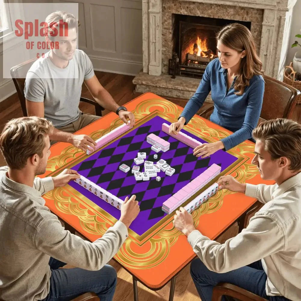 Mahjong Mat Renaissance, Orange Purple Gold Mahjong Game Mat