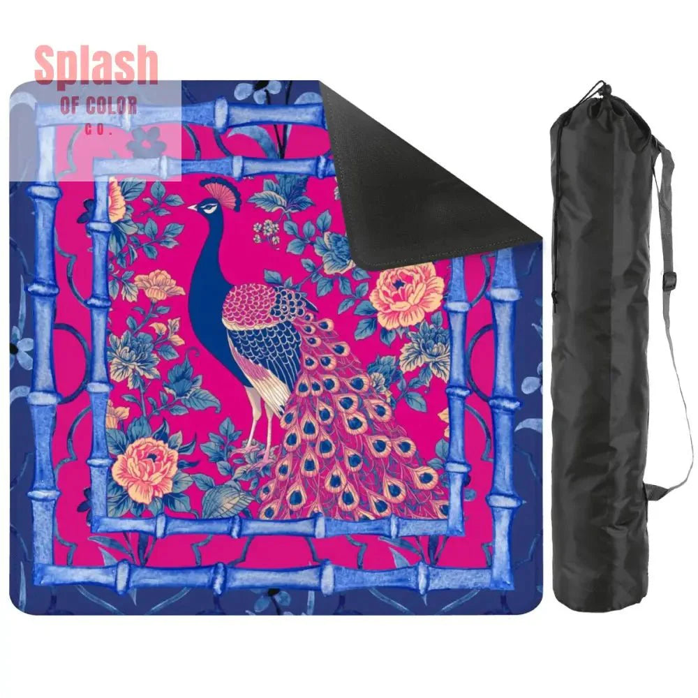 Mahjong Mat, Royal Blue, Fushcia Pink Floral Peacock Mahj Game Mat