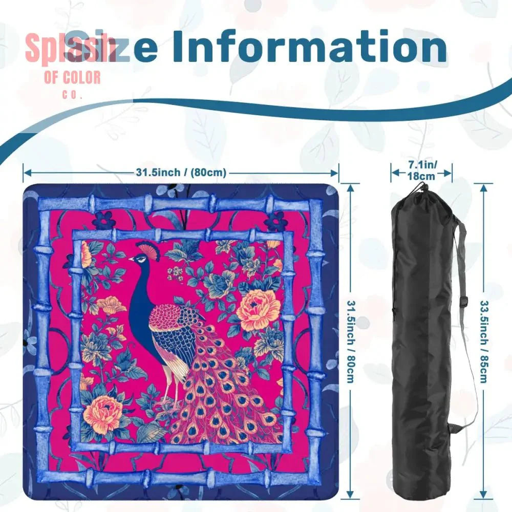 Mahjong Mat, Royal Blue, Fushcia Pink Floral Peacock Mahj Game Mat