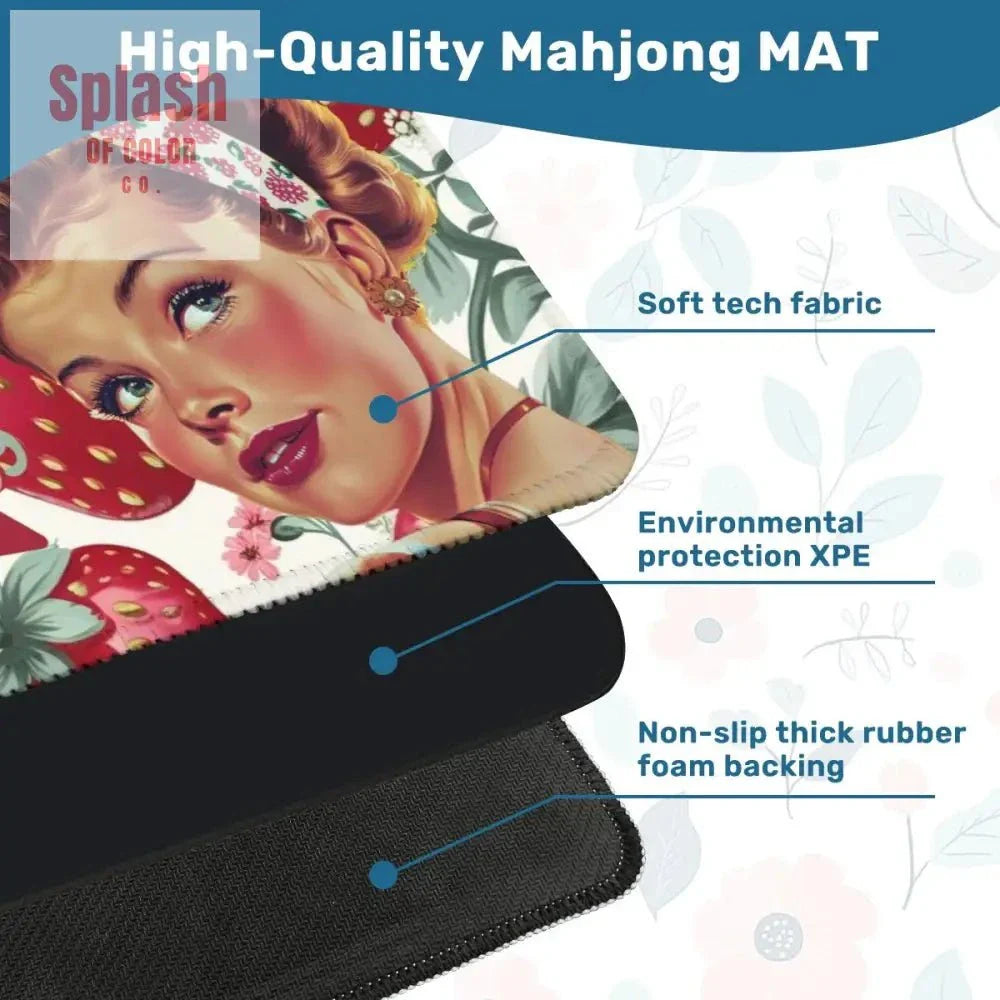 Funny Mahjong Mat, Sassy Cheeky Vintage Gal Strawberry Theme