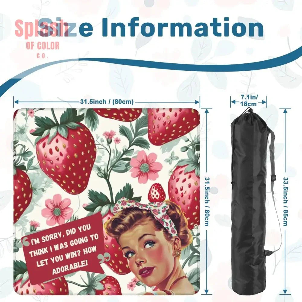 Funny Mahjong Mat, Sassy Cheeky Vintage Gal Strawberry Theme