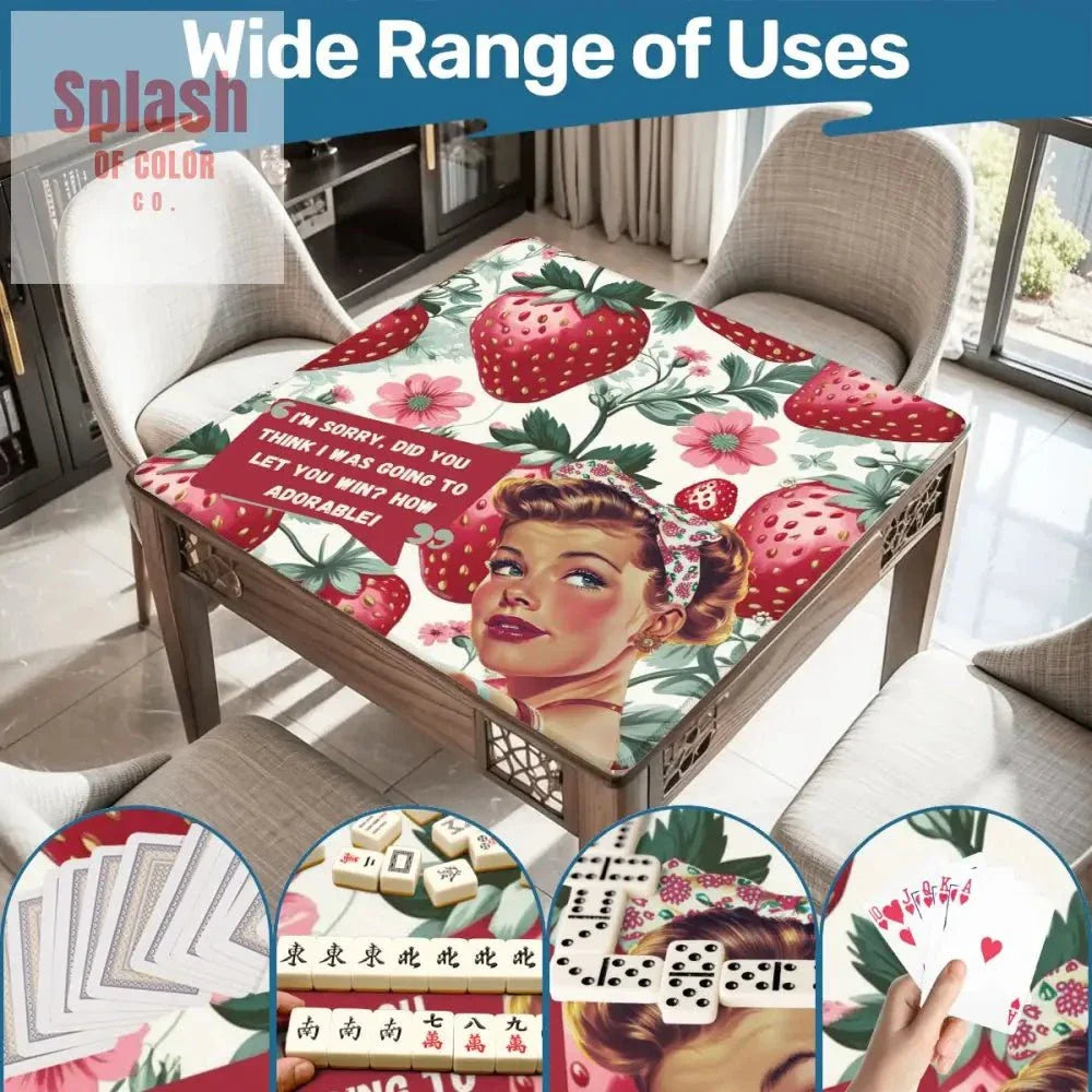 Funny Mahjong Mat, Sassy Cheeky Vintage Gal Strawberry Theme