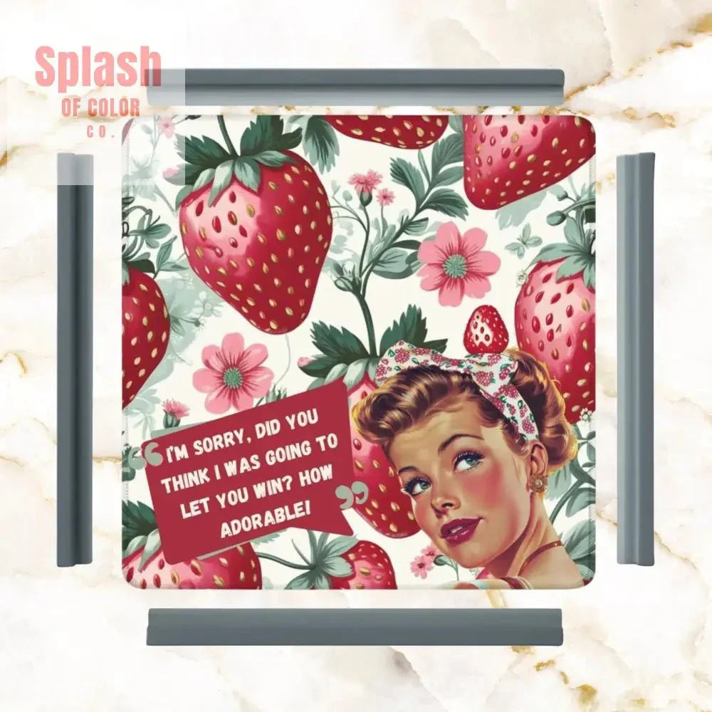 Funny Mahjong Mat, Sassy Cheeky Vintage Gal Strawberry Theme