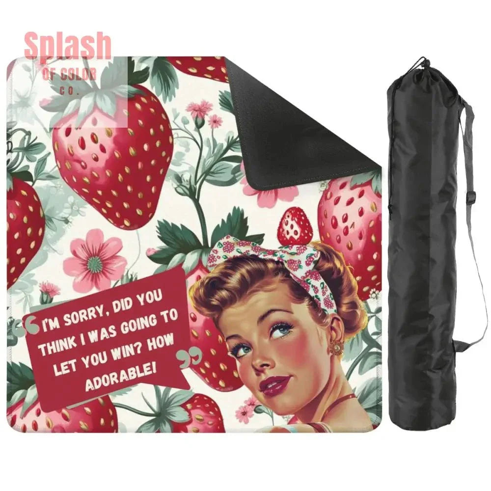 Funny Mahjong Mat, Sassy Cheeky Vintage Gal Strawberry Theme