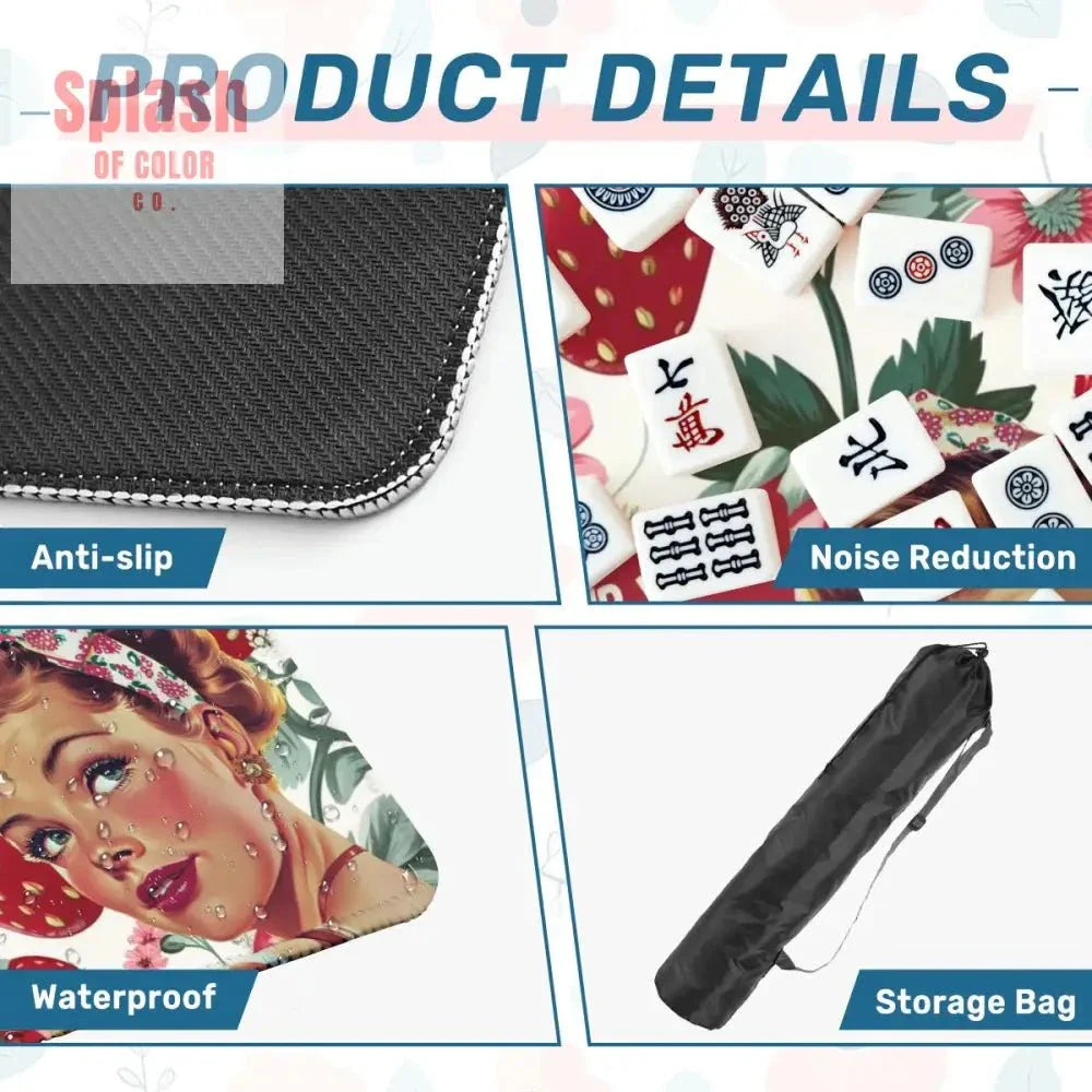 Funny Mahjong Mat, Sassy Cheeky Vintage Gal Strawberry Theme