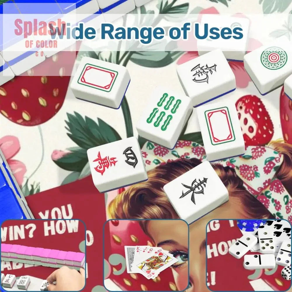 Funny Mahjong Mat, Sassy Cheeky Vintage Gal Strawberry Theme