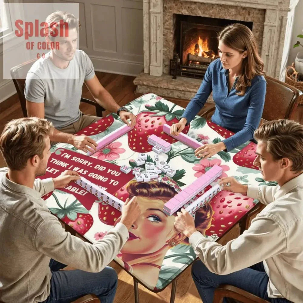 Funny Mahjong Mat, Sassy Cheeky Vintage Gal Strawberry Theme