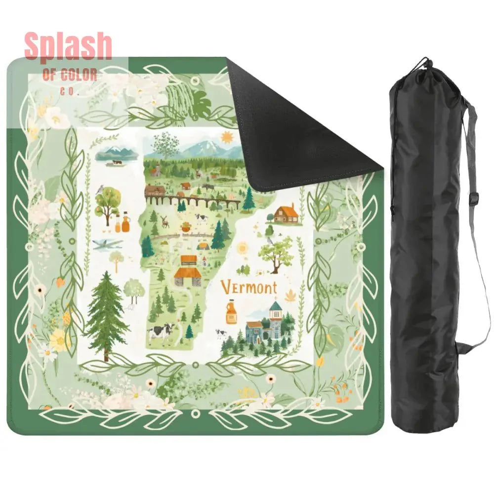 Mahjong Mat State Of Vermont Green Floral Preppy Pride Mahj Mat