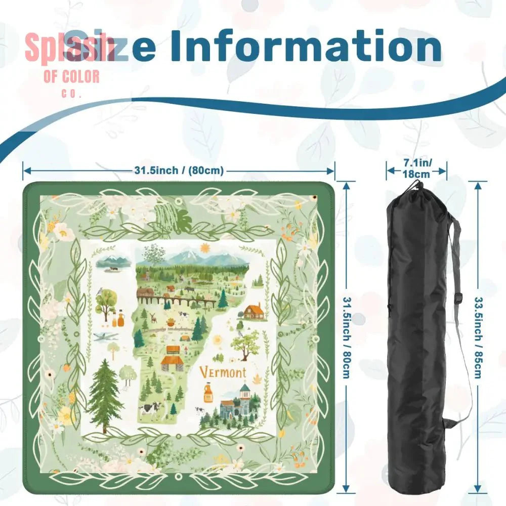 Mahjong Mat State Of Vermont Green Floral Preppy Pride Mahj Mat