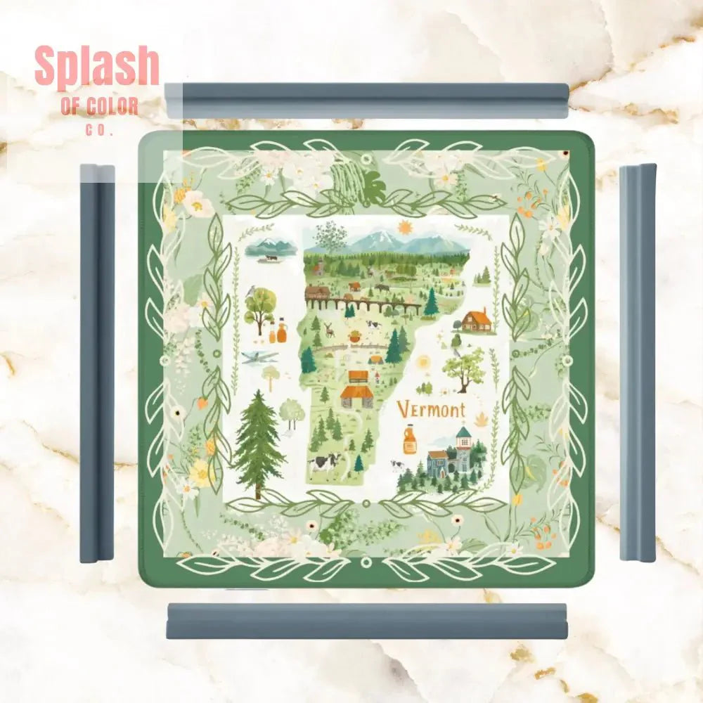 Mahjong Mat State Of Vermont Green Floral Preppy Pride Mahj Mat