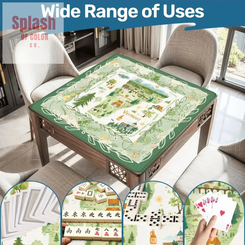 Mahjong Mat State Of Vermont Green Floral Preppy Pride Mahj Mat