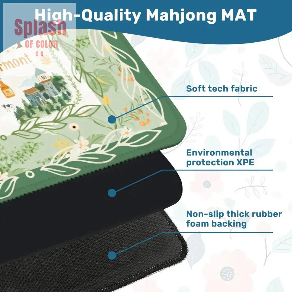 Mahjong Mat State Of Vermont Green Floral Preppy Pride Mahj Mat