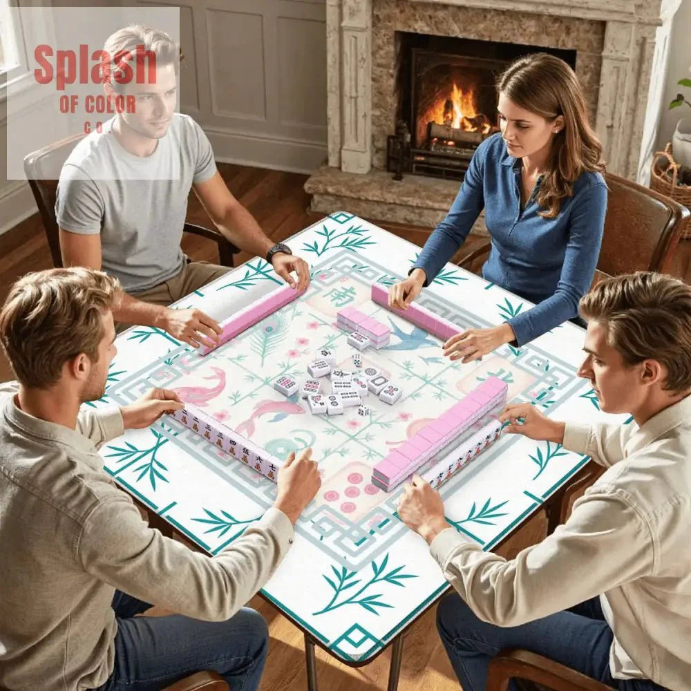 Mahjong Mat Watercolor Asian Zen Floral Pastel Mahjong Tile Game Mat