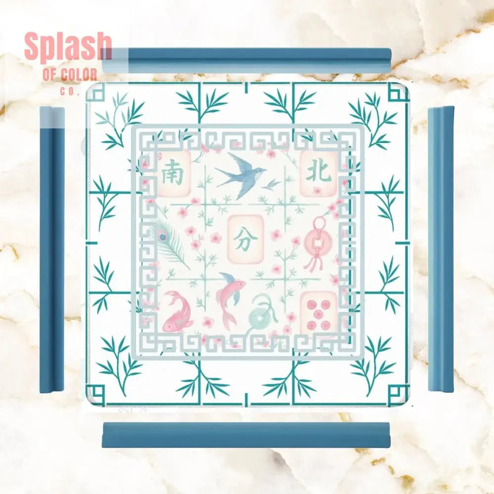 Mahjong Mat Watercolor Asian Zen Floral Pastel Mahjong Tile Game Mat