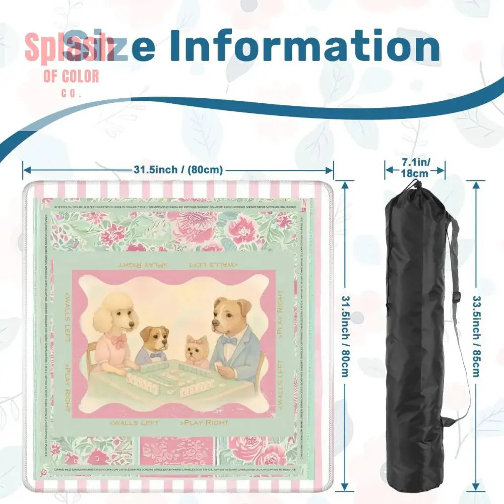 Mahjong Mat Watercolor Dogs Playing Mahjong Cute Preppy Quirky Learning Mahj Mat