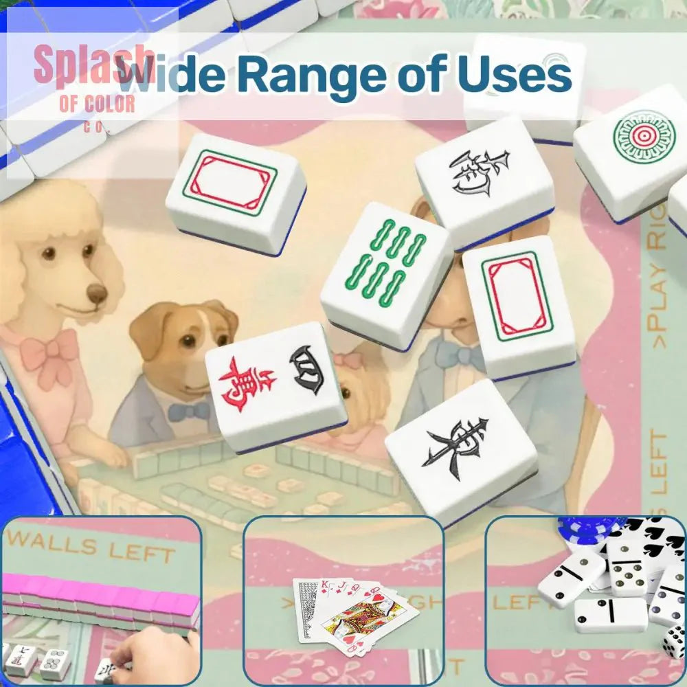 Mahjong Mat Watercolor Dogs Playing Mahjong Cute Preppy Quirky Learning Mahj Mat