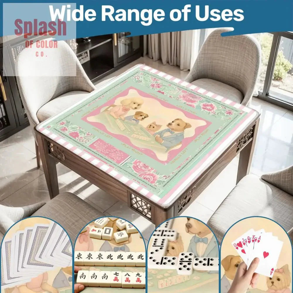 Mahjong Mat Watercolor Dogs Playing Mahjong Cute Preppy Quirky Learning Mahj Mat