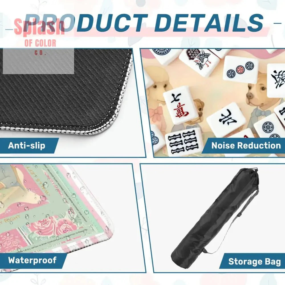 Mahjong Mat Watercolor Dogs Playing Mahjong Cute Preppy Quirky Learning Mahj Mat