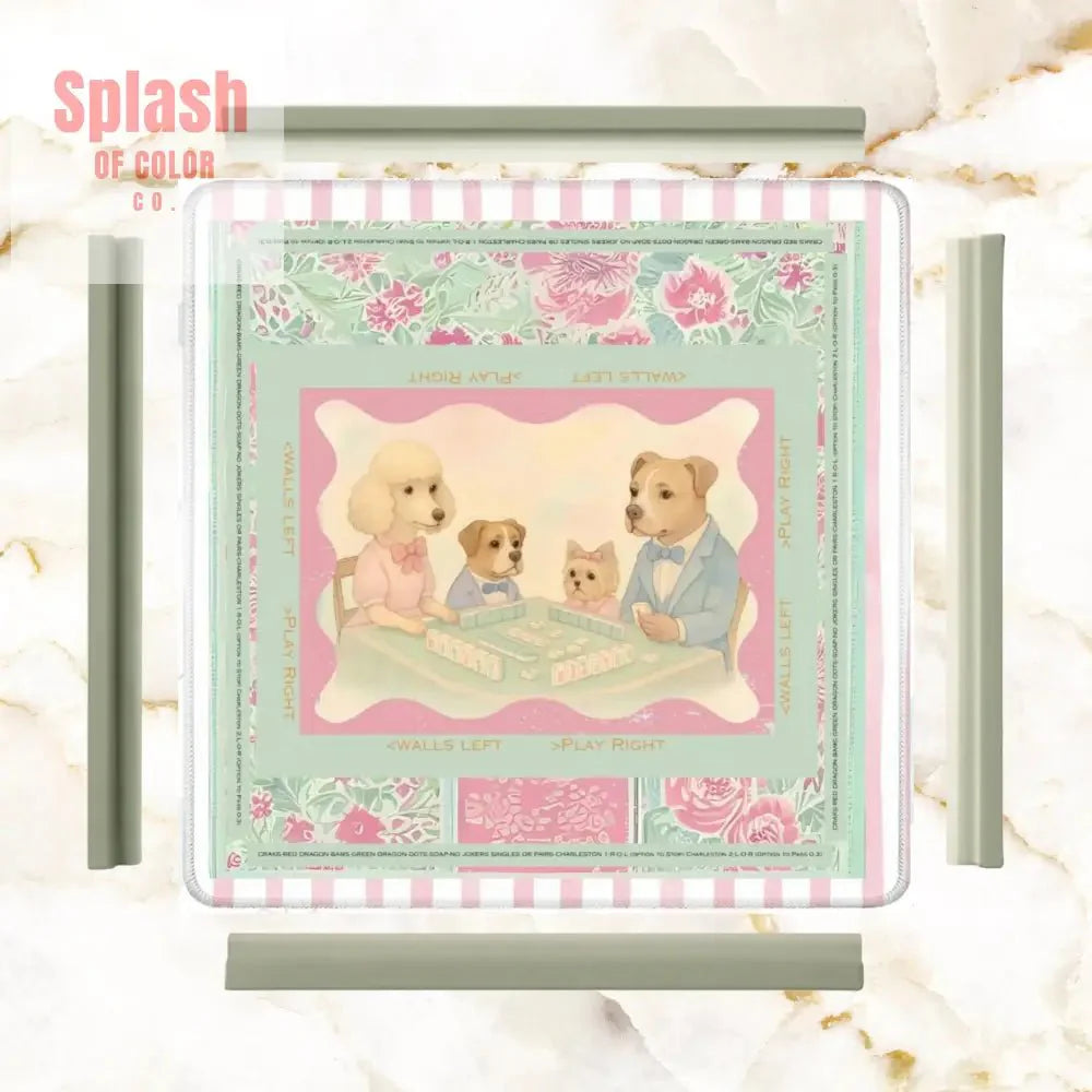 Mahjong Mat Watercolor Dogs Playing Mahjong Cute Preppy Quirky Learning Mahj Mat