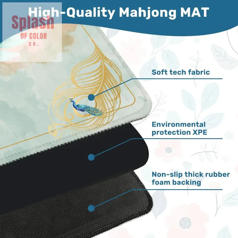Mahjong Mat Watercolor Peacock Lotus Flower Mahj Mat Coordinates With Sierra Mahj Tile Set