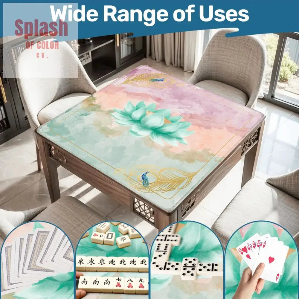 Mahjong Mat Watercolor Peacock Lotus Flower Mahj Mat Coordinates With Sierra Mahj Tile Set