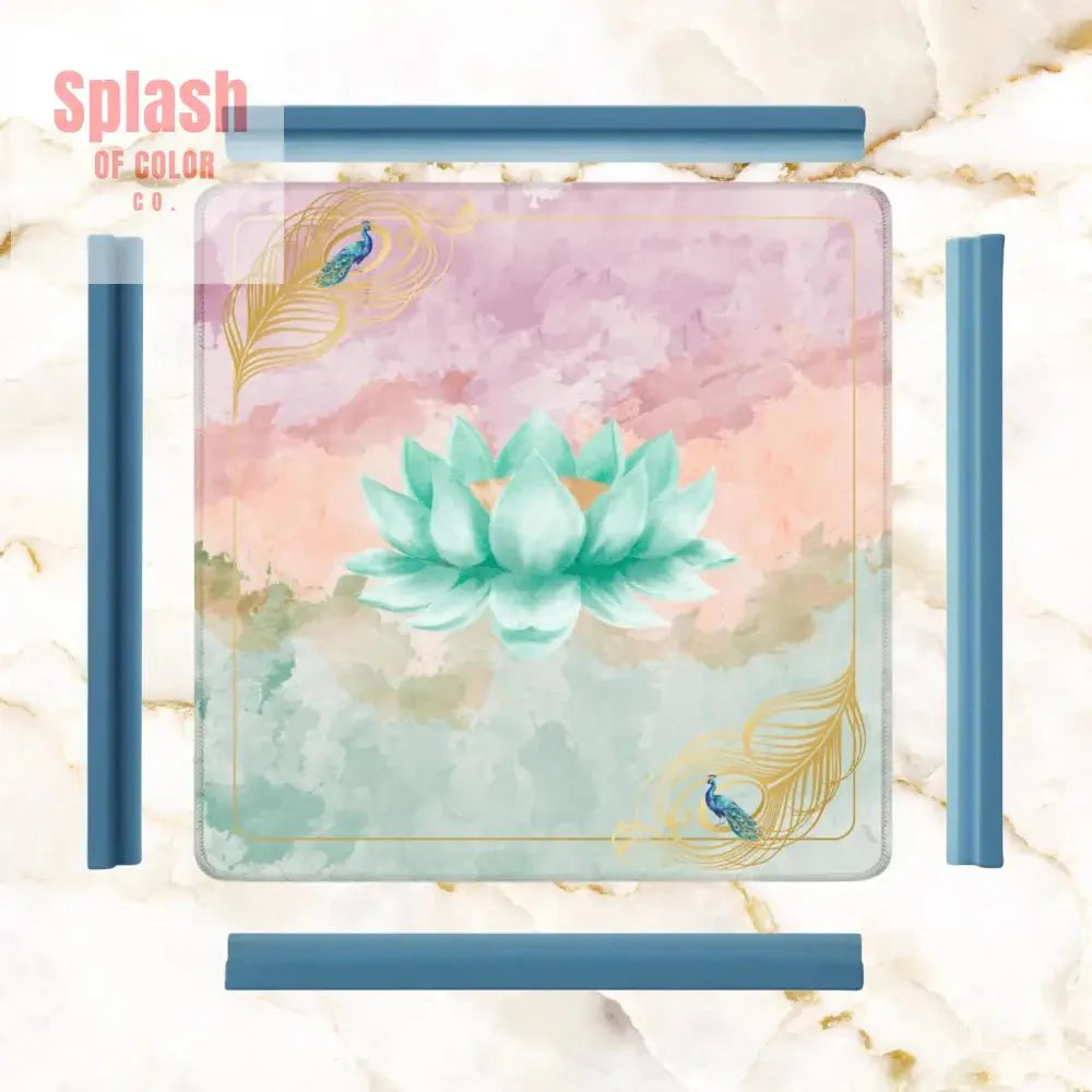 Mahjong Mat Watercolor Peacock Lotus Flower Mahj Mat Coordinates With Sierra Mahj Tile Set