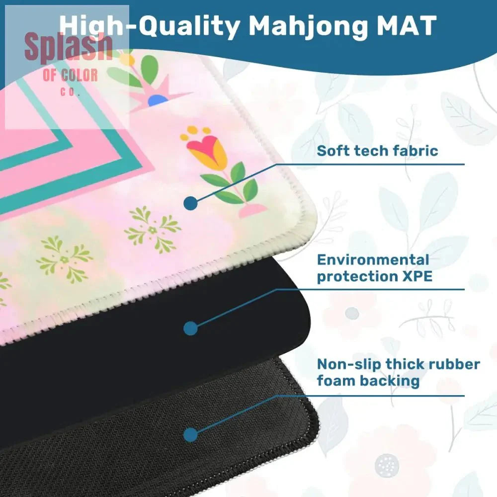 Mahjong Mat, Watercolor Preppy Pink Green Teal Scandinavian Floral Mahj Mat