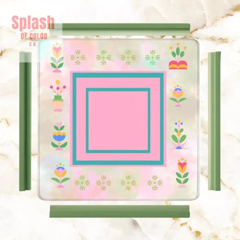 Mahjong Mat, Watercolor Preppy Pink Green Teal Scandinavian Floral Mahj Mat