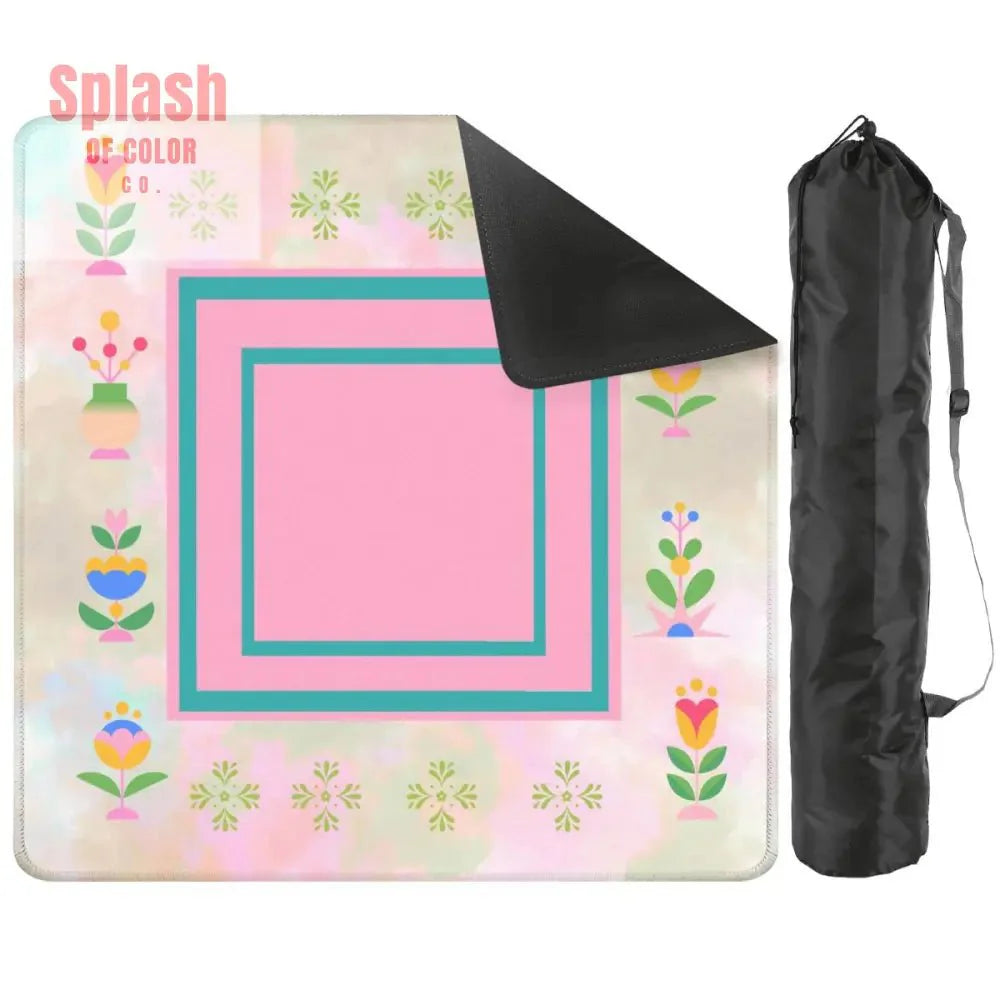 Mahjong Mat, Watercolor Preppy Pink Green Teal Scandinavian Floral Mahj Mat