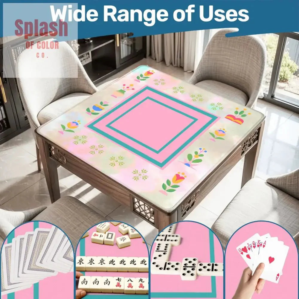 Mahjong Mat, Watercolor Preppy Pink Green Teal Scandinavian Floral Mahj Mat