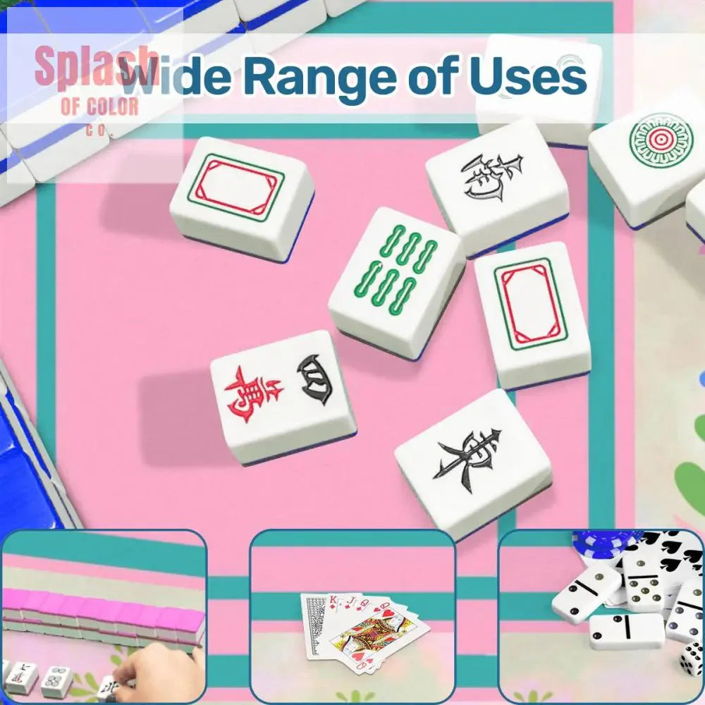 Mahjong Mat, Watercolor Preppy Pink Green Teal Scandinavian Floral Mahj Mat