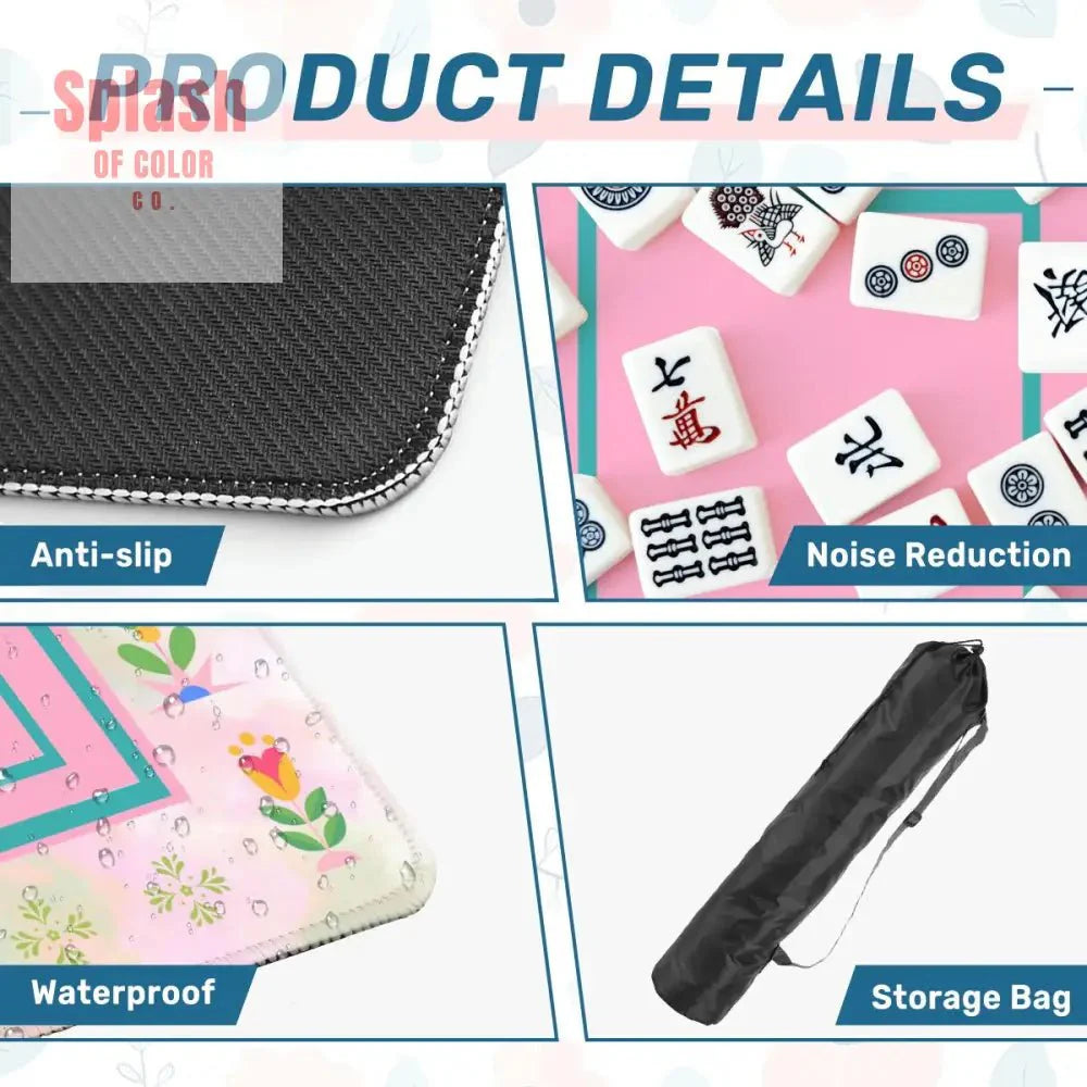 Mahjong Mat, Watercolor Preppy Pink Green Teal Scandinavian Floral Mahj Mat