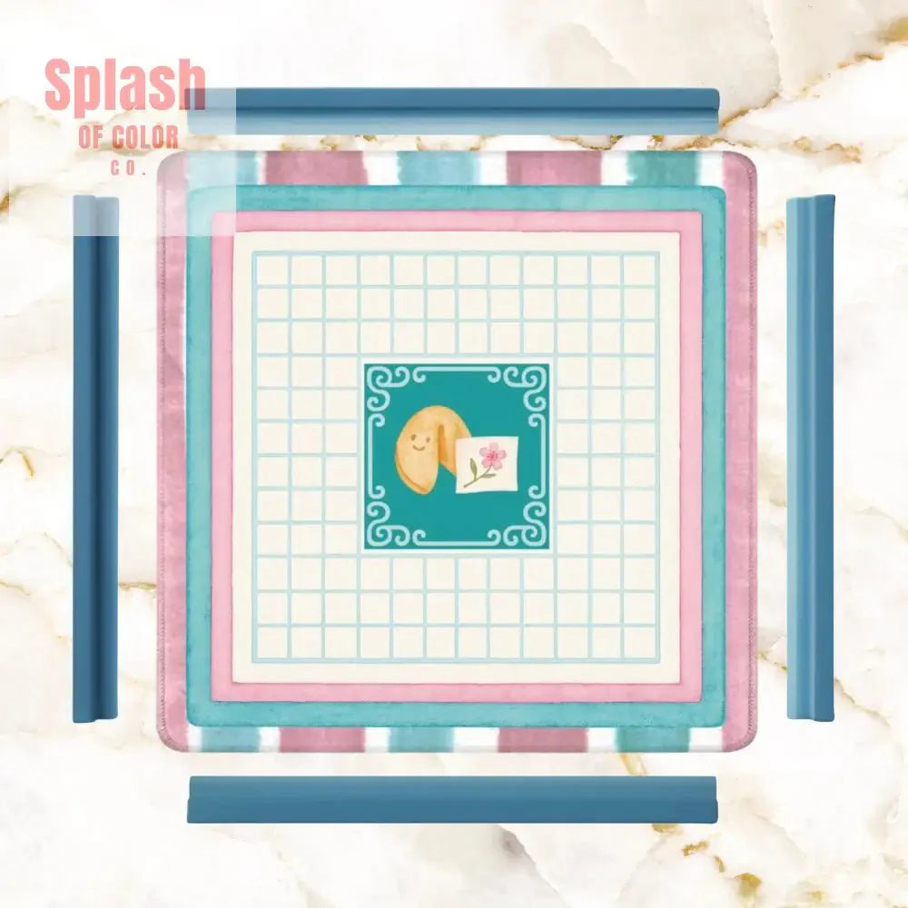 Mahjong Mat Watercolor Striped Mahj Grid Whimsical Fortune Cookie Mahj Mat