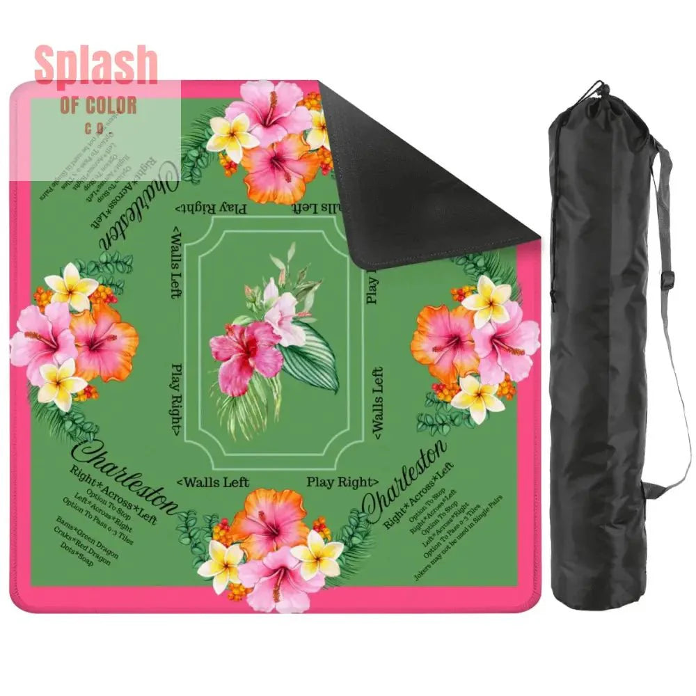 Mahjong Mat With Instructions, Preppy Pink, Green Charleston Tropical Mahjong Game Mat