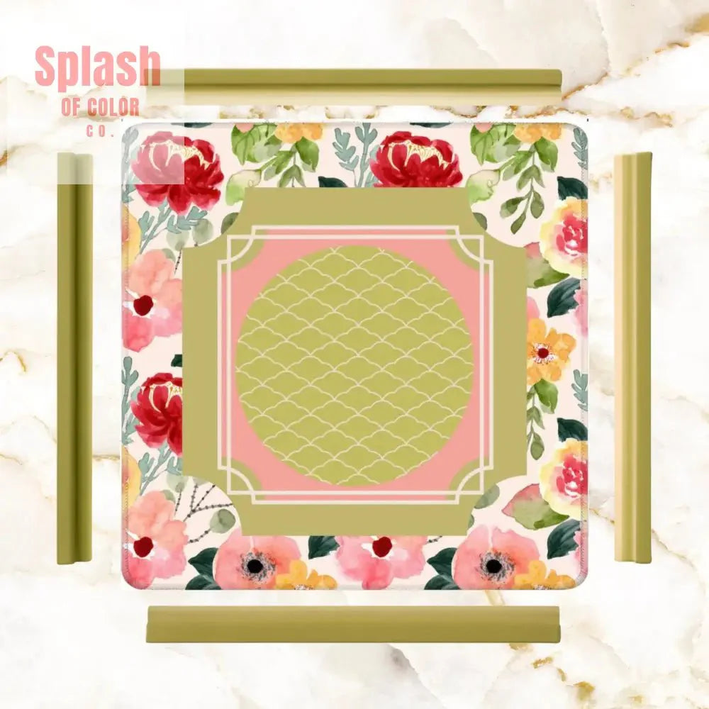 Mahjong Mat With Pretty Preppy Watercolor Flowers, Mahj Gamer Enthusiast Mat