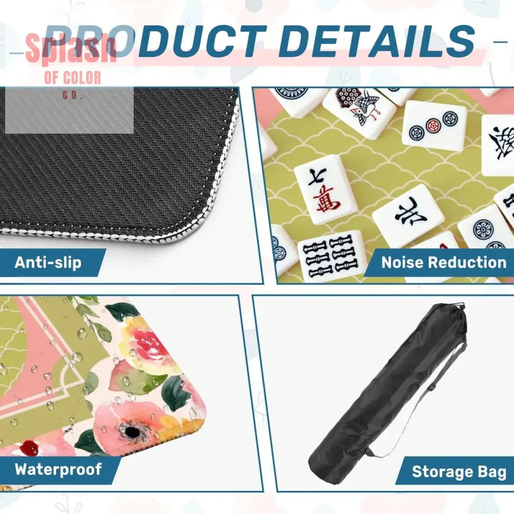 Mahjong Mat With Pretty Preppy Watercolor Flowers, Mahj Gamer Enthusiast Mat