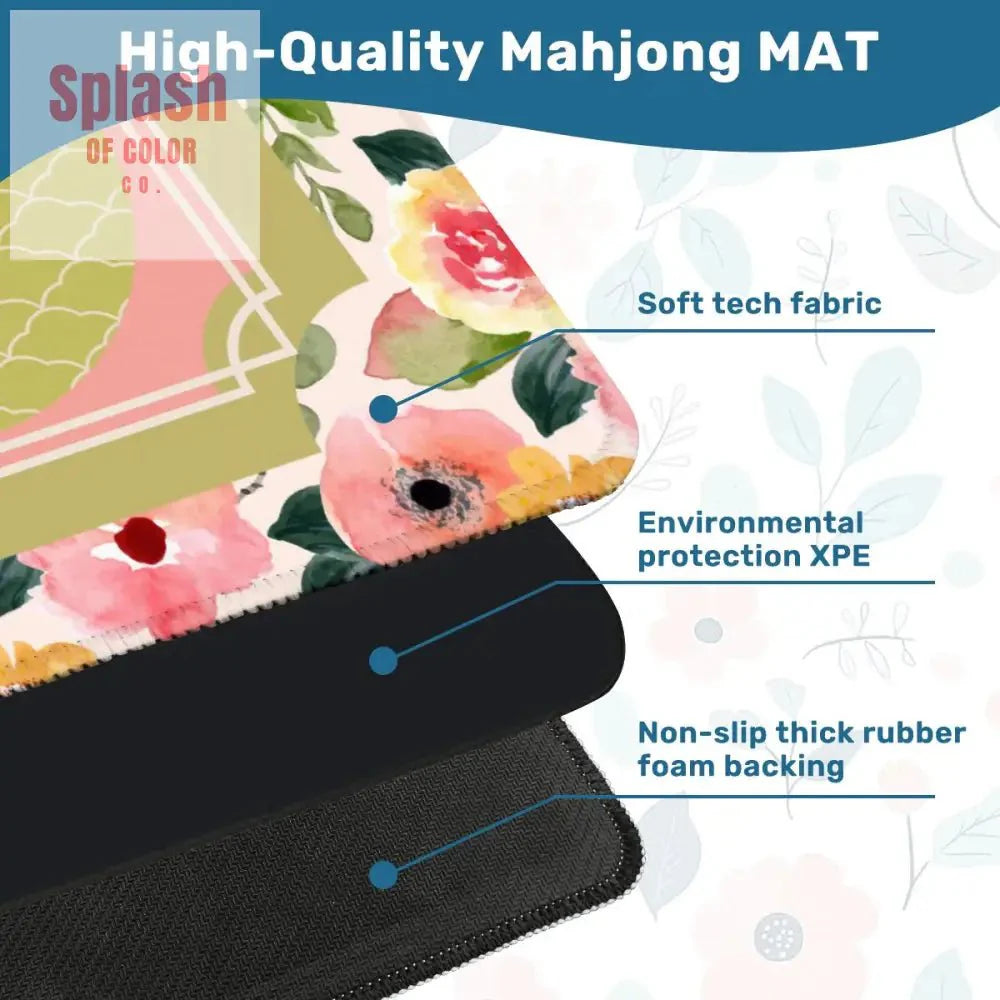 Mahjong Mat With Pretty Preppy Watercolor Flowers, Mahj Gamer Enthusiast Mat