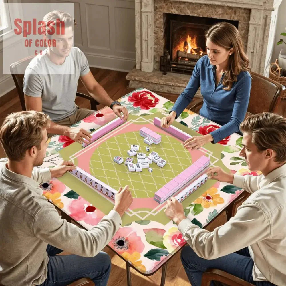 Mahjong Mat With Pretty Preppy Watercolor Flowers, Mahj Gamer Enthusiast Mat
