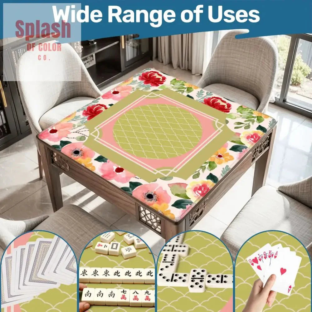 Mahjong Mat With Pretty Preppy Watercolor Flowers, Mahj Gamer Enthusiast Mat