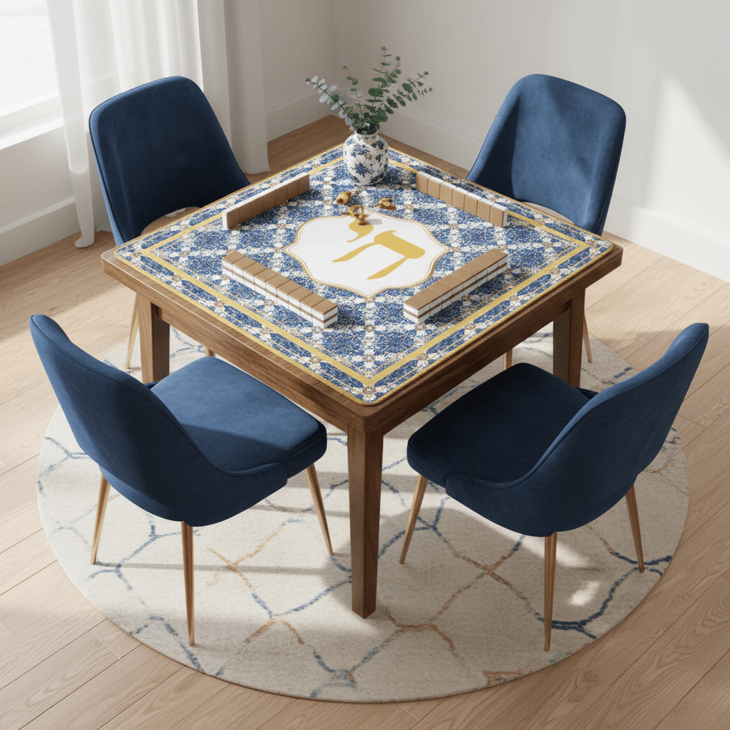 Chai Royale Jewish Designed Lucky Number 18 Mahjong Mat