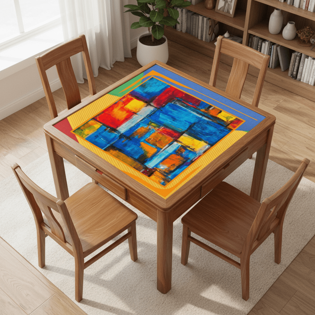 Modern Abstract Yellow, Green Blue, Red Artistic Mahjong Mat