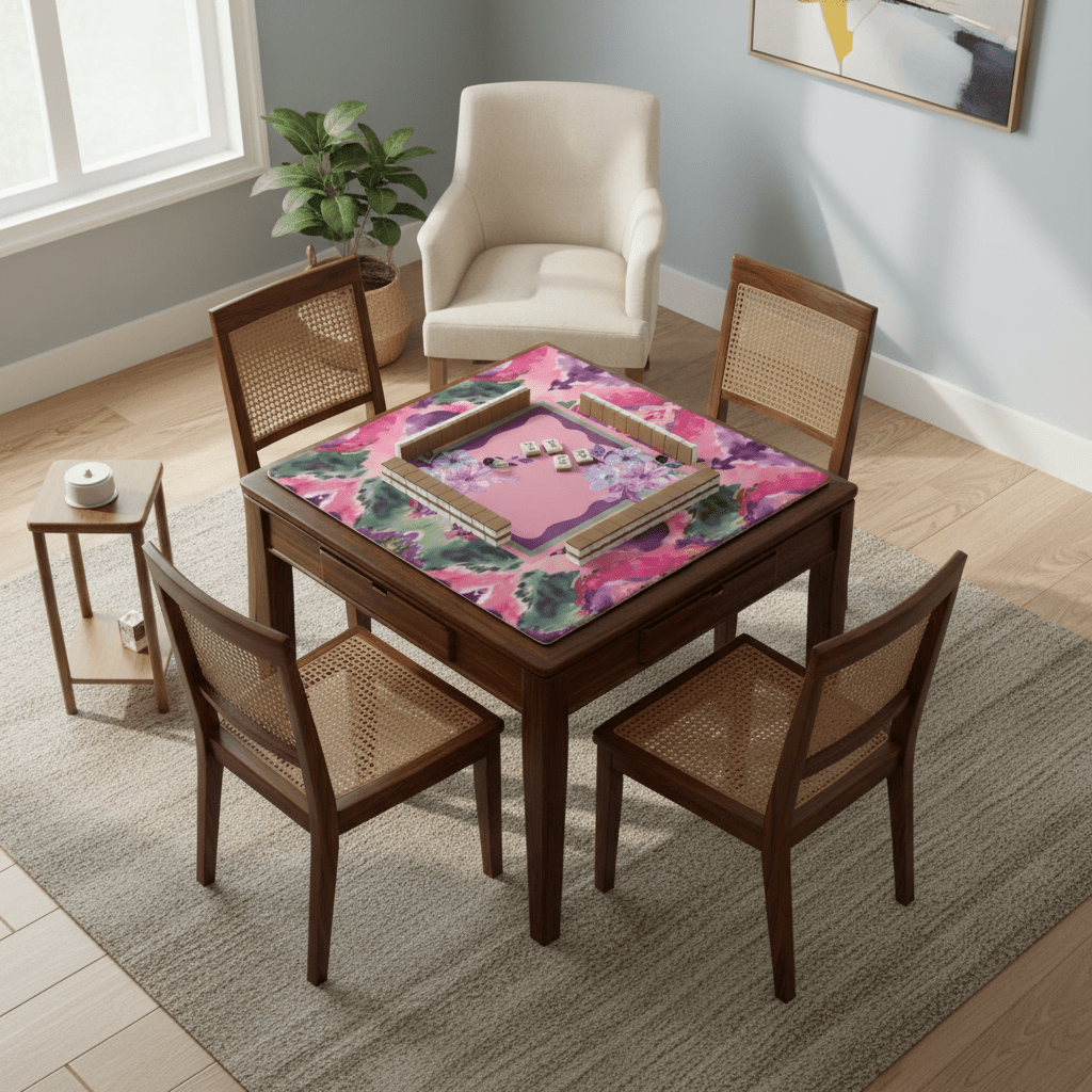 Mahjong Mat Ikat Watercolor Pink, Purple, Emerald Green Boho Mahj Mat