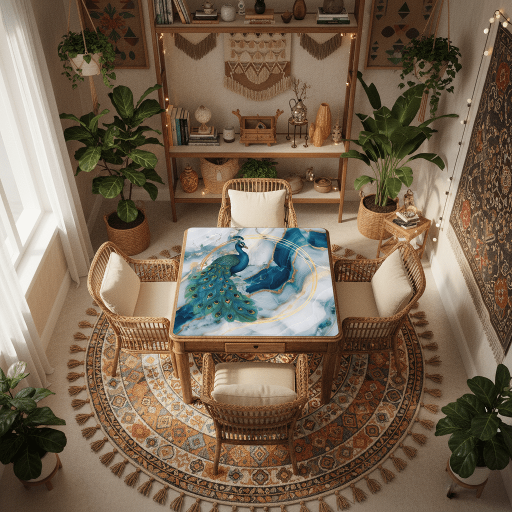 Peacock Blue Lagoon Mahjong Mat
